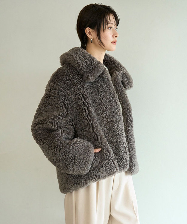 UNFILO エコファー ステンカラーコート モカ