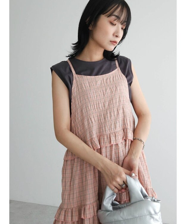Green Parks ・Ｐｅｔｉｔ　Ｆｌｅｕｒ　チェックティアードキャミワンピ Pink