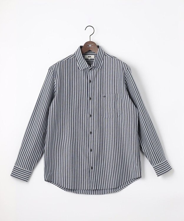 JOSEPH ABBOUD 【キングサイズ・ストレッチで快適な着心地・イージーケア】ランダムストライプ ジャージー シャツ ネイビー系1