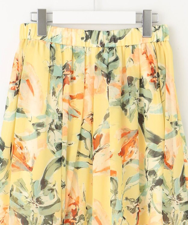 自由区 L 【ウエストゴム・洗える】ペイントフラワープリント スカート イエロー