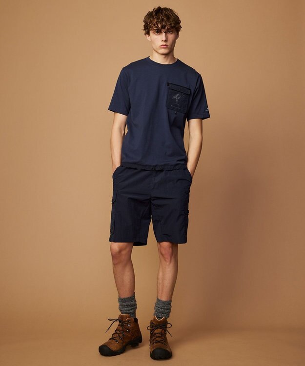 JOSEPH ABBOUD MOUNTAIN 【CREA掲載・テーム ヤルヴィモチーフ・サスティナブル】ビオグレース天竺ｘリップストップTシャツ ネイビー系