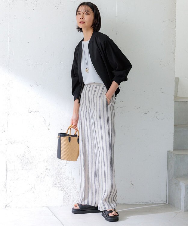 23区 S 【CLASSY.6月号掲載/洗える】リネンレーヨンストレッチ ブルゾン ブラック系