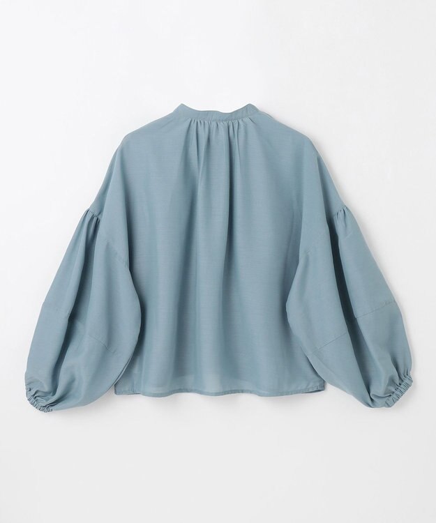 ANY シアーテックリネンギャザーブラウス ブルー