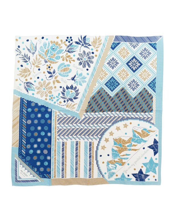 Marca 【the PORT by marca】EMBROIDERY 小判 シルクツイル スカーフ BLUE