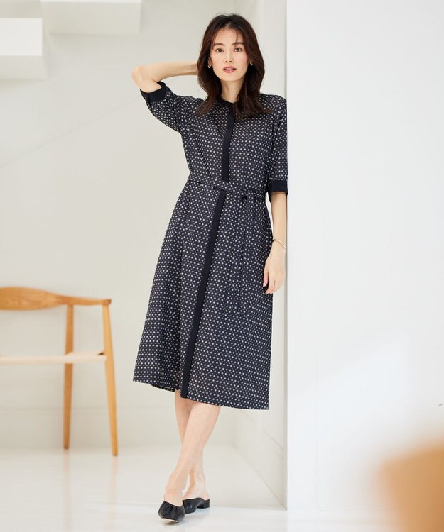 J.PRESS LADIES 【洗える】 ジオメトリック ワンピース ネイビー系5