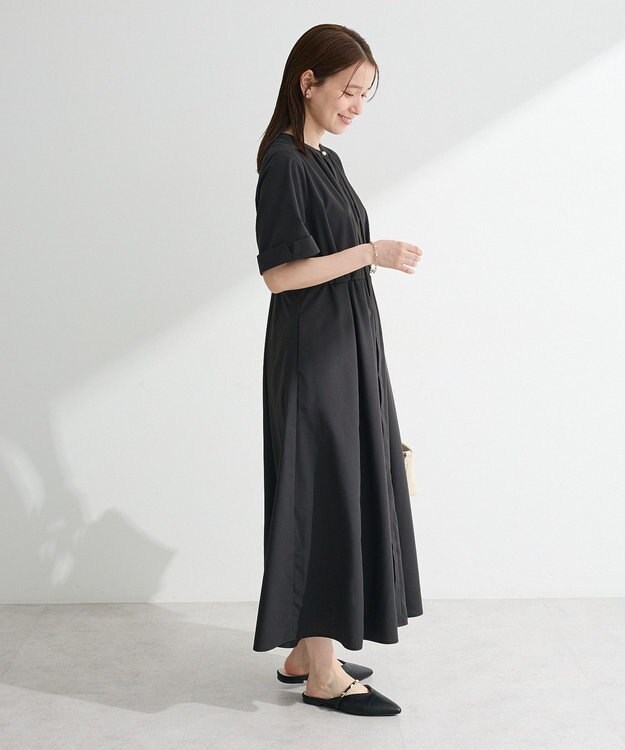 Green Parks サマ見えタックギャザーワンピース Charcoal Gray