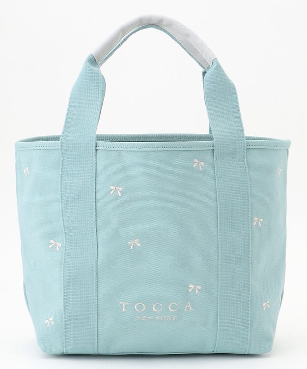TOCCA 【大人百花コラボカラー有・WEB＆一部店舗限定】LUCKY SHOWER CANVASTOTE キャンバス トートバッグ ブルー×リボン柄