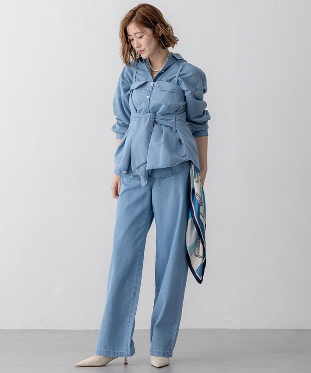 23区 S 【洗える】ライトダンガリー 2WAY シャツ ライトインディゴ