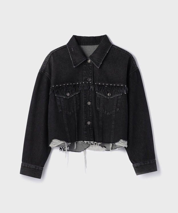 GRACE CONTINENTAL フリンジスタッズデニムジャケット ブラック
