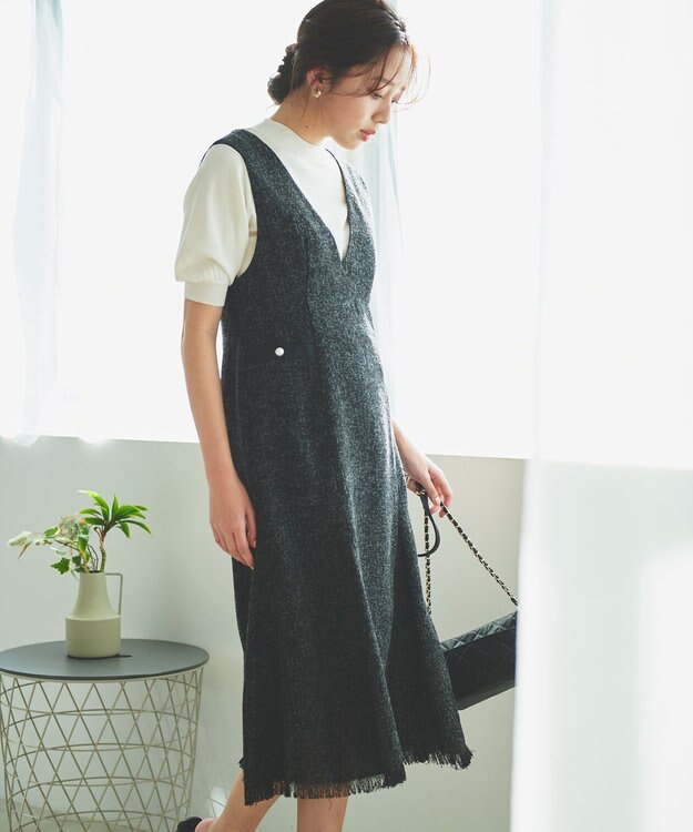 Feroux 【洗える】ツイード ジャンパースカート ブラック系1