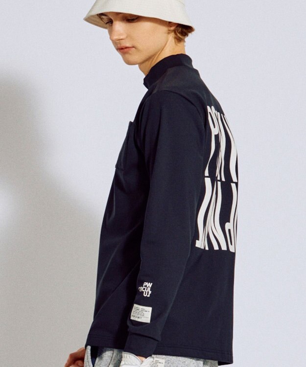PW CIRCULUS 【裏起毛であたたか】【MEN】WAVY LOGO  裏起毛ロングスリーブモックネックT ゴルフ ブラック系
