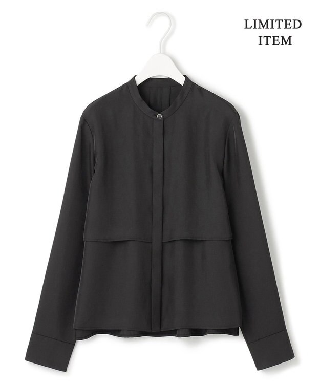 ICB L 【WEB限定・洗える】シルキーツイル  クロップドシャツ ブラック系