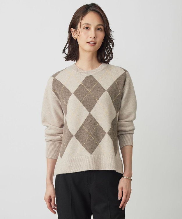 J.PRESS LADIES CASHBIT NEO アーガイル ニット ベージュ系