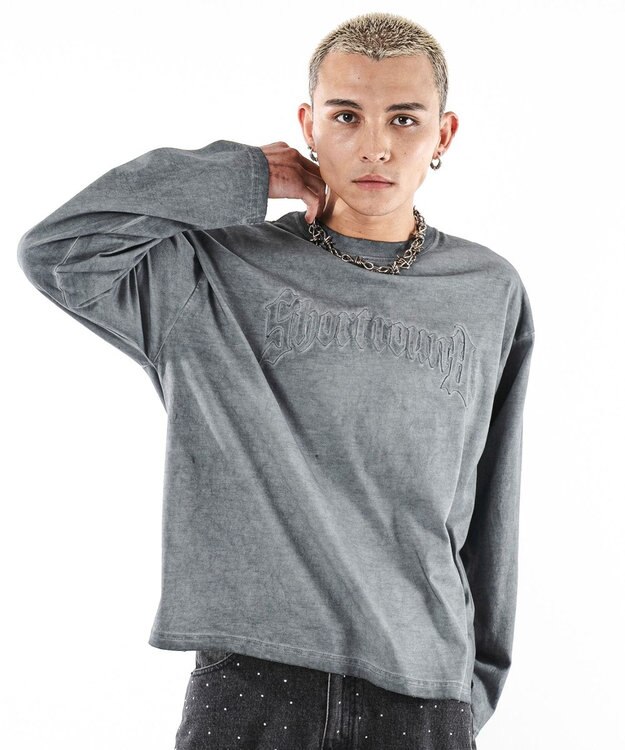 WEGO 【ユニセックス着用ITEM/MLサイズ展開】コールドダイダメージアップリケT（LS） グレー