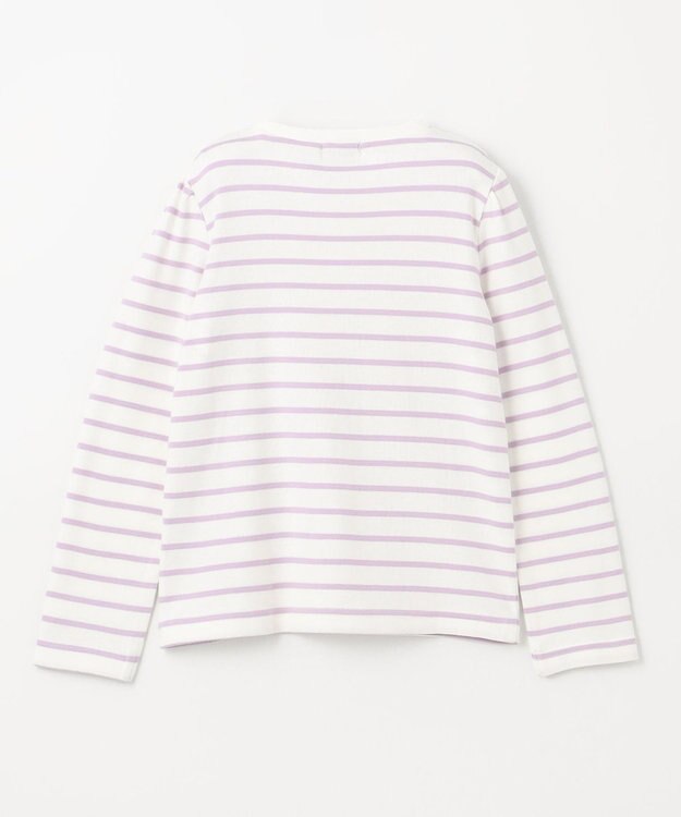 ANY KIDS リボン×ボーダー長袖Tシャツ ラベンダー×エクリュ