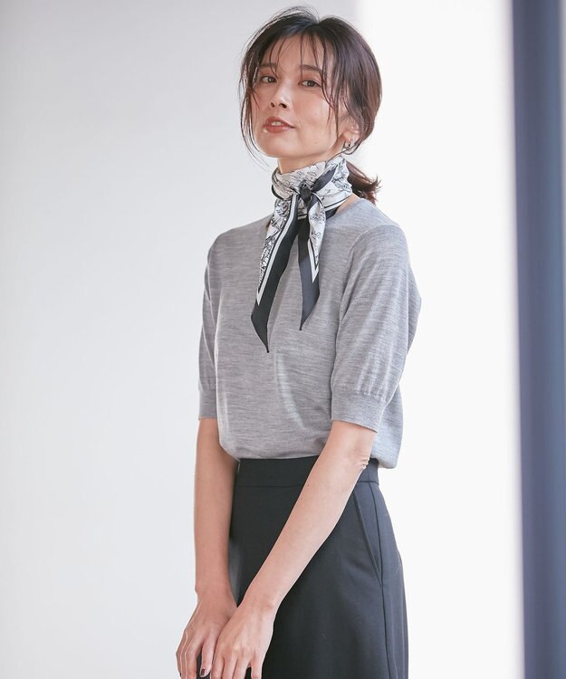 23区 【アンサンブル対応】サステナブルウール 半袖 ニット ライトグレー