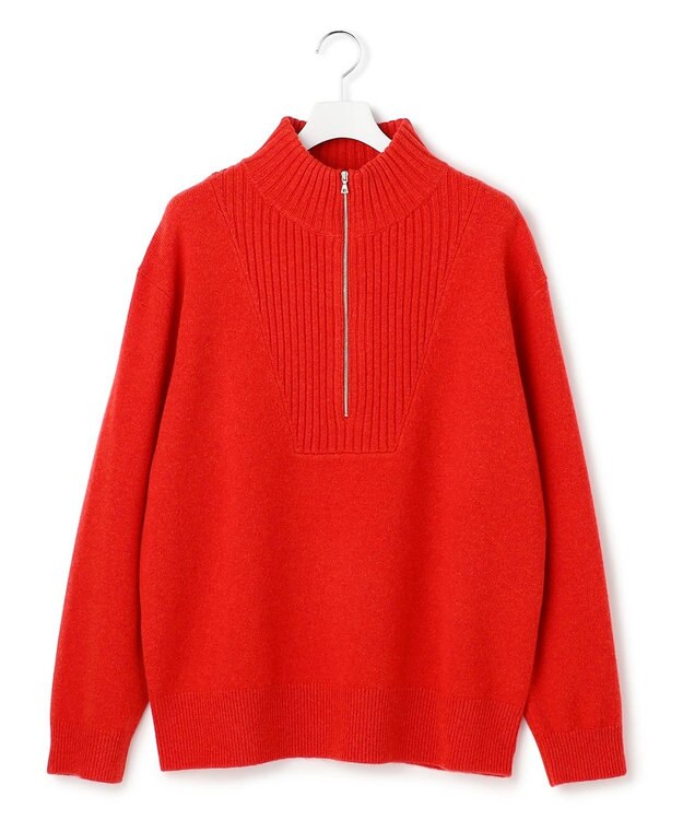 J.PRESS YORK STREET 【UNISEX】:ウールカシミヤ ハーフジップニット レッド系