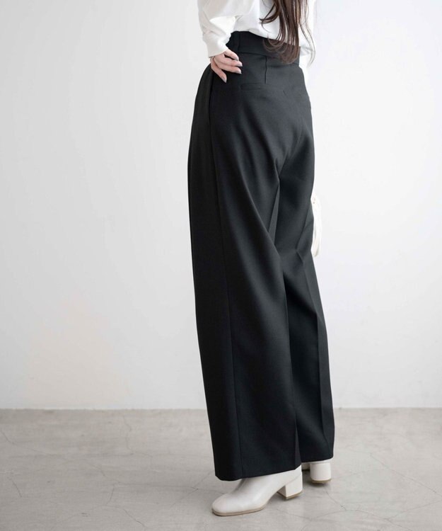 WEGO ハイウエストタックワイドスラックパンツ ブラック