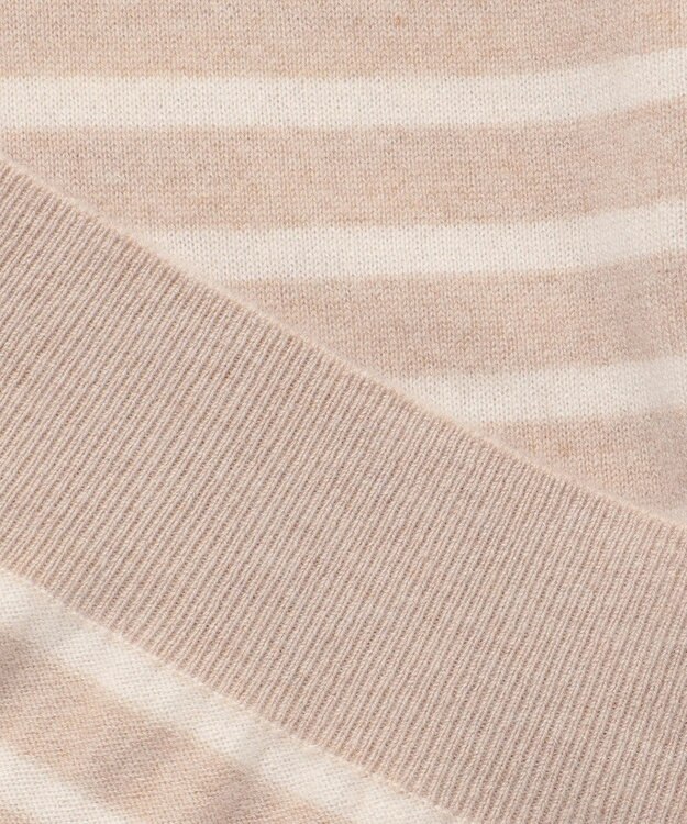 23区 S 【洗える】ピュアカシミヤ ボーダー ニット ベージュ×オフボーダー