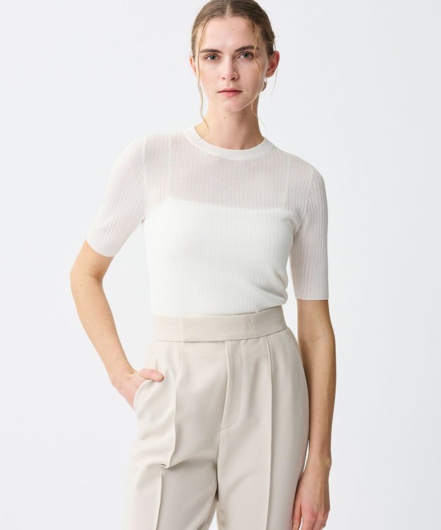 uncrave ラスターシアーニット ワイドリブトップス オフ