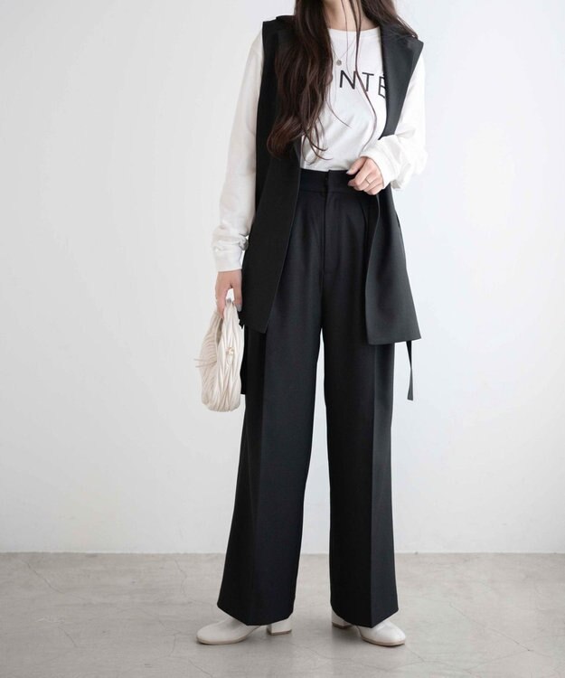 WEGO ハイウエストタックワイドスラックパンツ ブラック