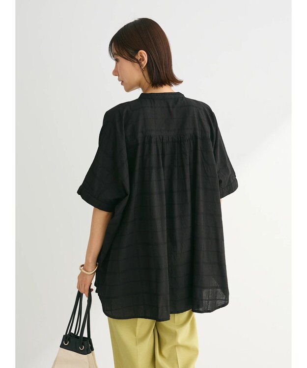 Green Parks インド綿 チェックドビーブラウス Black