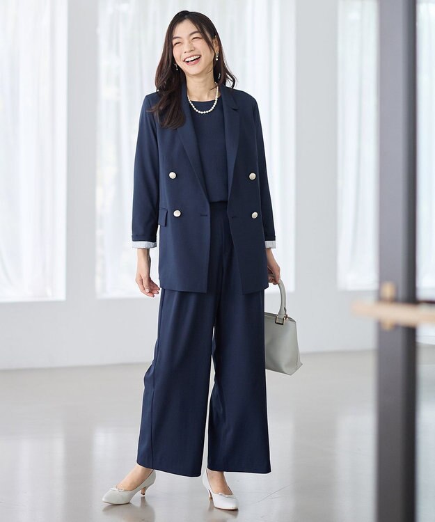 ANY イージーケアライトストレッチワイドパンツ ネイビー