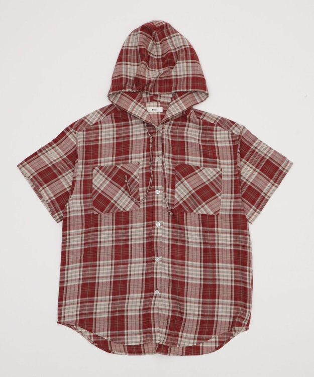 WEGO フードチェックBIGシャツ（S） レッド