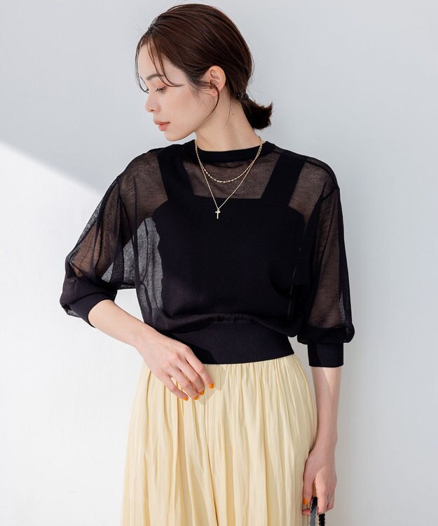 組曲 【洗える・2WAY】シアーニット カーディガン ブラック系