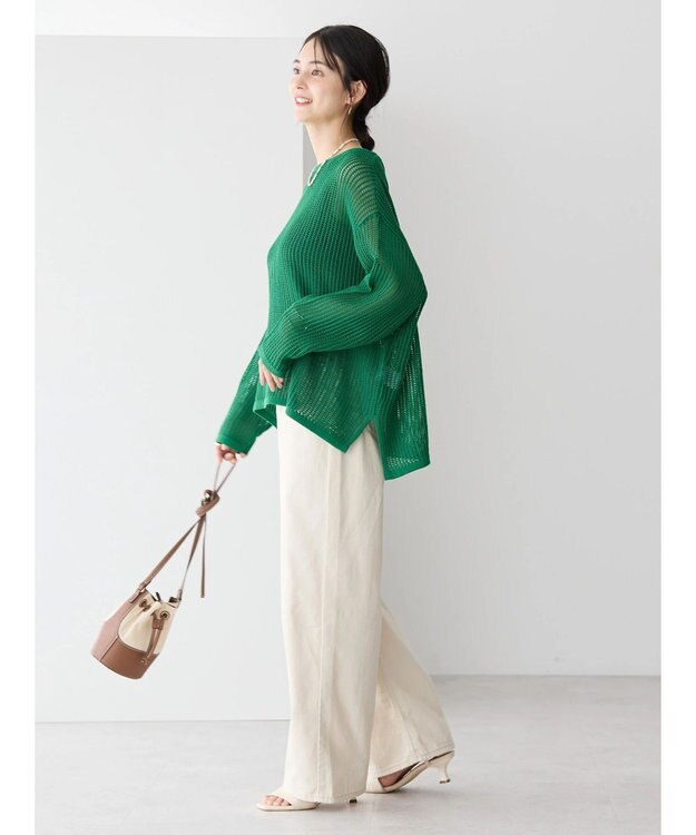 AMERICAN HOLIC 透かし編みメッシュニットプルオーバー Green