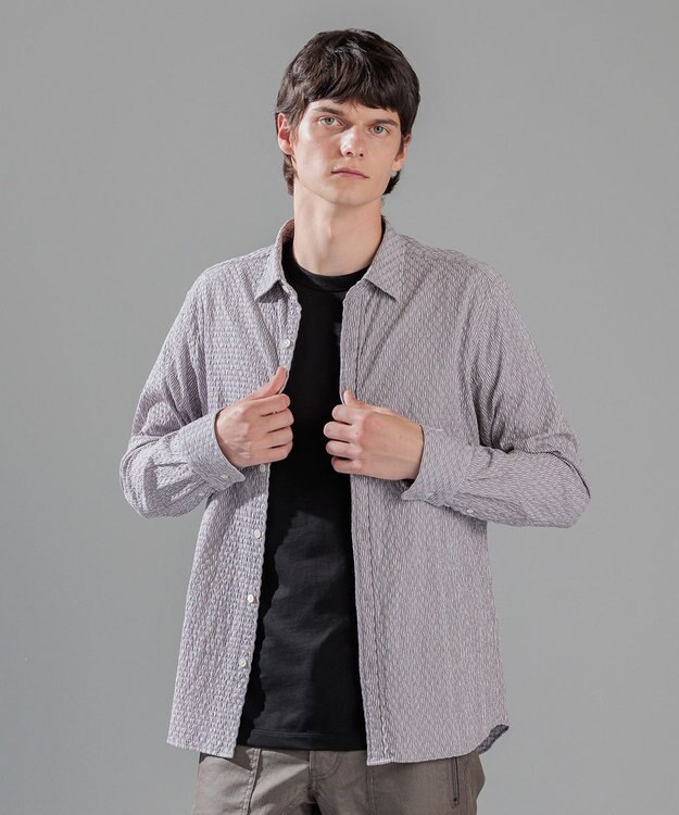 JOSEPH HOMME トライジャガード ストライプ ストレッチ    レギュラーカラーシャツ ベージュ系1