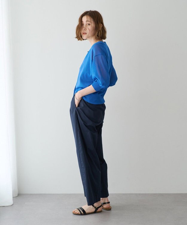 YECCA VECCA コットンイージー切替ワイドパンツ Navy