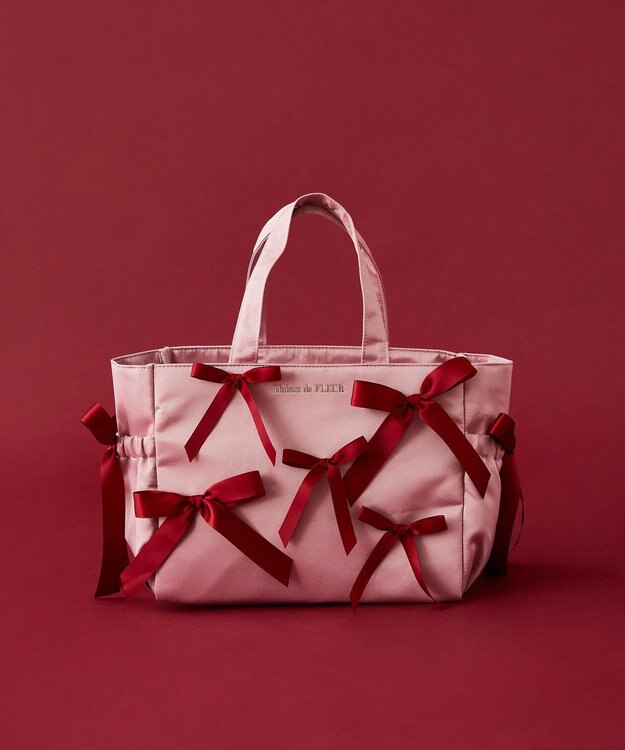 Maison de FLEUR サイドポケットリボンサテントートバッグ Pink