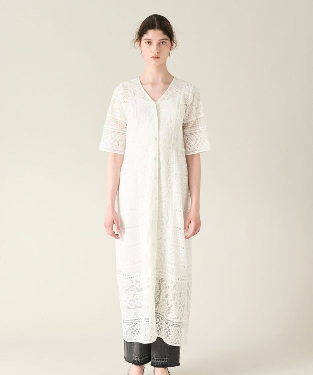 GRACE CONTINENTAL コンビレースVネックワンピース ホワイト