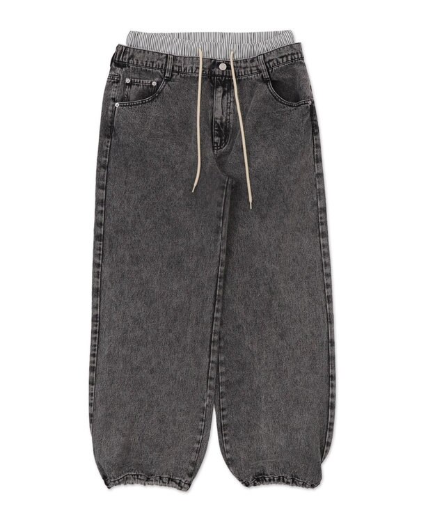 WEGO 【ユニセックス着用ITEM/MLサイズ展開/ウエストゴム】ボクサードッキングデニムパンツ デニムブラックソノタ