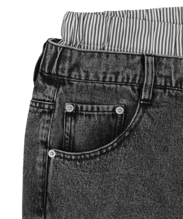 WEGO 【ユニセックス着用ITEM/MLサイズ展開/ウエストゴム】ボクサードッキングデニムパンツ デニムブラックソノタ