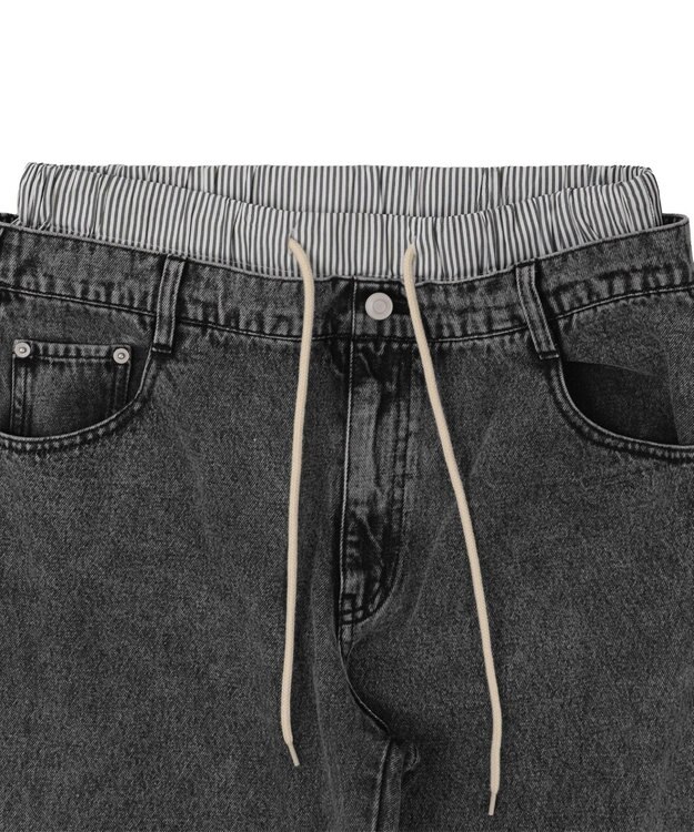 WEGO 【ユニセックス着用ITEM/MLサイズ展開/ウエストゴム】ボクサードッキングデニムパンツ デニムブラックソノタ