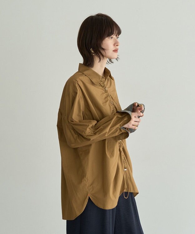 YECCA VECCA ドロストデザインギャザーシャツ Camel