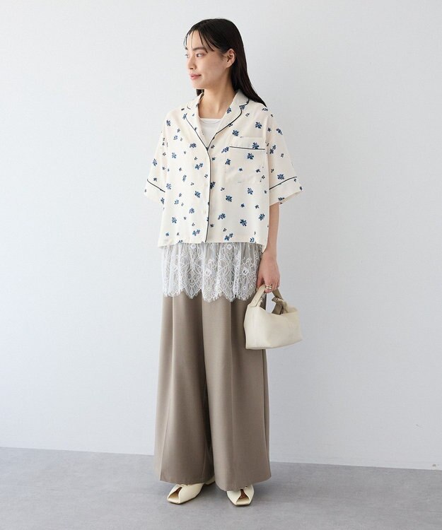 CRAFT STANDARD BOUTIQUE ボタニカルプリントオープンカラーシャツ Ivory