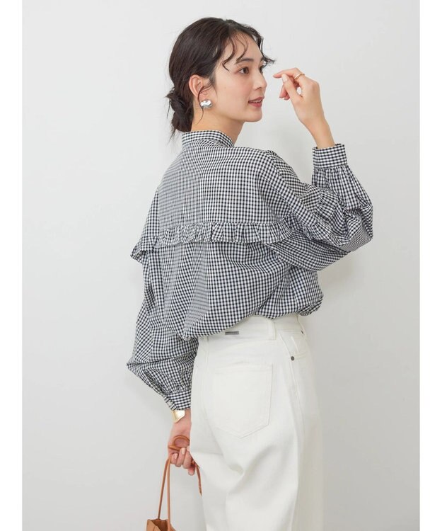 AMERICAN HOLIC フリルバンドカラーシャツ Gingham Check