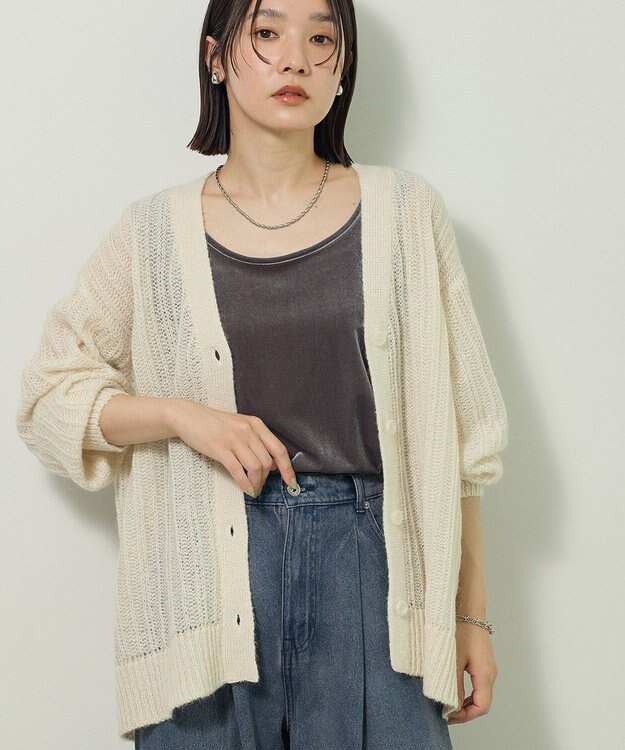 Green Parks シアーニットＶネックカーディガン Off White