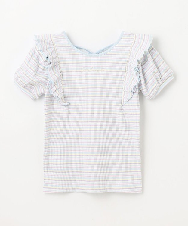 ANY KIDS オン・オフショルダー ボーダー Tシャツ サックスブルー系