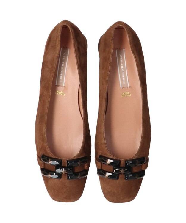 INTER-CHAUSSURES 【INTER-CHAUSSURES】スクエアトウローヒールバックルパンプス ブラウンスウェード