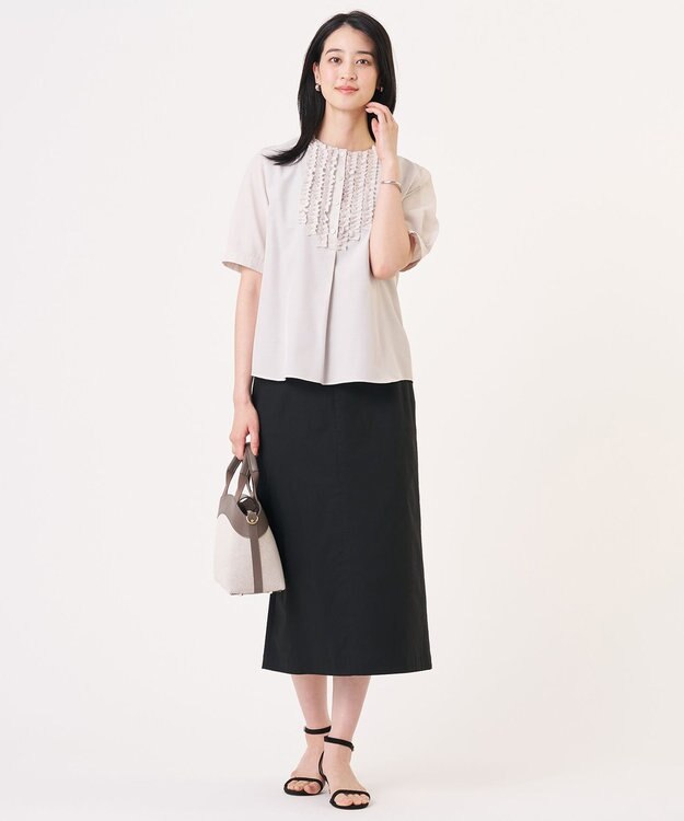 J.PRESS LADIES 【人気素材】セルロースリネンストレッチ ナロー スカート ブラック系