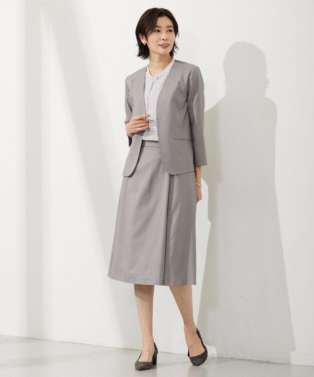 J.PRESS LADIES 【セットアップ対応・洗える・UVケア・速乾】 OXIJEWELストレッチ ノーカラー ジャケット ライトグレー系