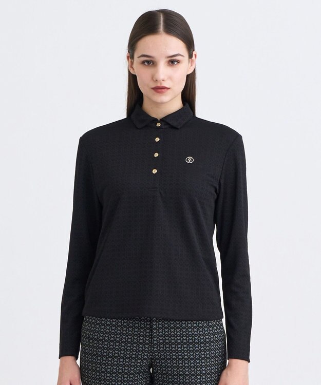 23区GOLF 【WOMEN】モノグラムジャガード長袖ポロシャツ ブラック系