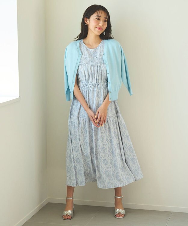 Feroux 【洗える・接触冷感・UVカット】ハートボタン7分袖 カーディガン スカイブルー系