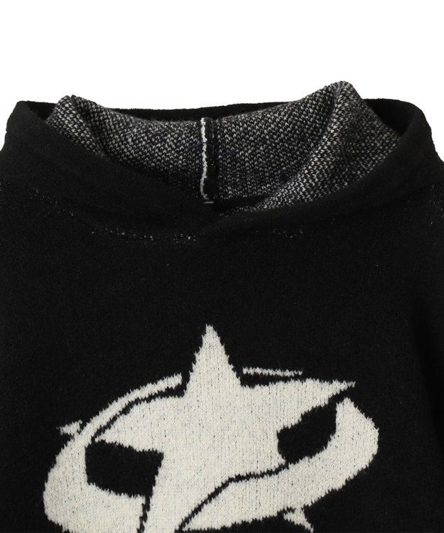 WEGO スタージャガードニットプルパーカー ブラック