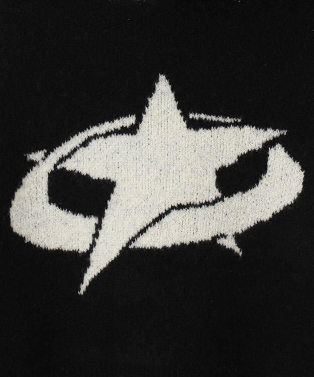 WEGO スタージャガードニットプルパーカー ブラック