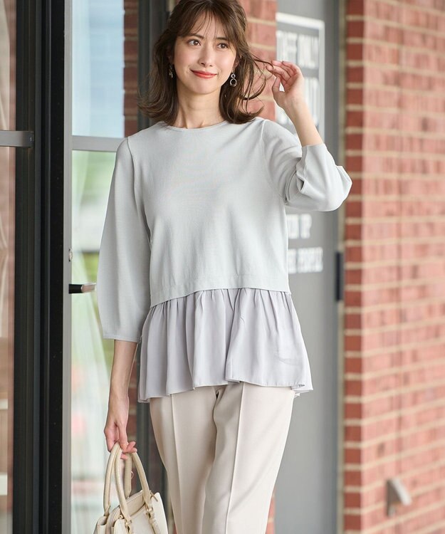 ANY SIS 【洗える】ファブリックコンビ ニット ミント